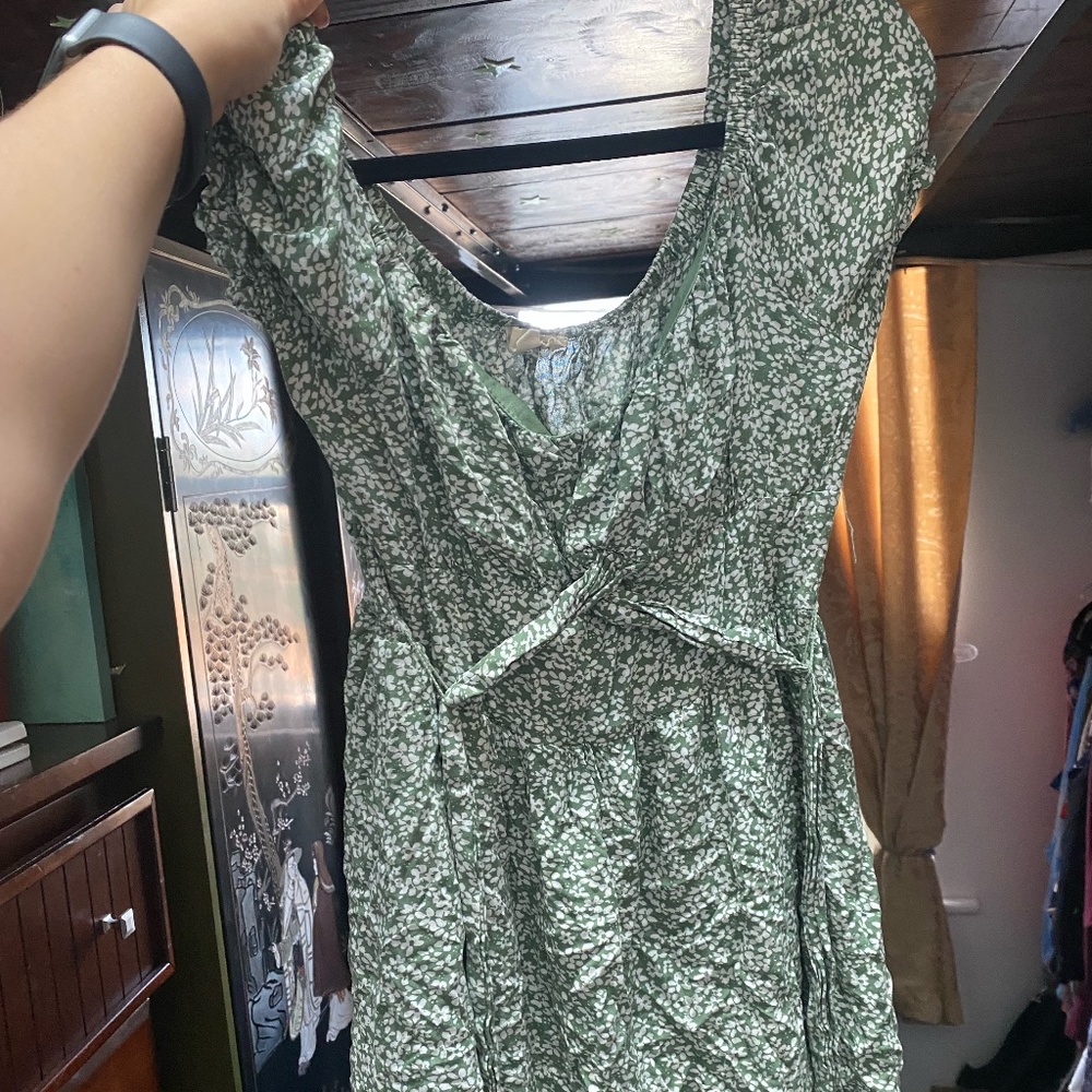 Green Floral Front Tie Mini Dress Size Large